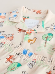 Ecru/Yellow/Blue/Green Farmyard Single Button Through Short Pyjamas (9mths-8yrs) - Image 4 of 4