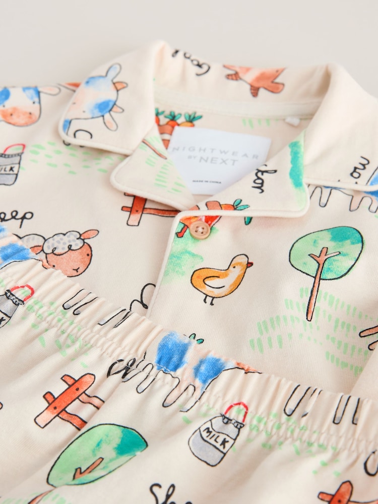 Ecru/Yellow/Blue/Green Farmyard Single Button Through Short Pyjamas (9mths-8yrs) - Image 4 of 4