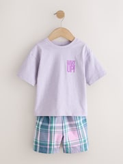 Blue/Green/Purple Check Woven Short Pyjamas 3 Pack (9mths-12yrs) - Image 2 of 6