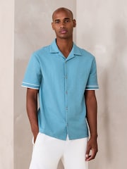 أزرق على أخضر أزرق - قميص جيرسيه بملمس بارز بكُم قصير وحواف متباينة - صورة 1 من 4