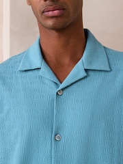 أزرق على أخضر أزرق - قميص جيرسيه بملمس بارز بكُم قصير وحواف متباينة - صورة 4 من 4