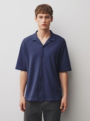 Navy/Olive Green/Rose Pink Short Sleeve Revere Collar Textured Jersey Shirts 3 Pack - Image 4 of 9