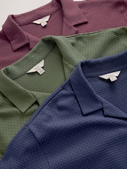 Navy/Olive Green/Rose Pink Short Sleeve Revere Collar Textured Jersey Shirts 3 Pack - Image 8 of 9