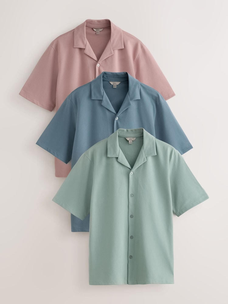 Pink / Blue / Green Regular Fit Short Sleeve Revere Collar Jersey Shirts 3 Pack - Image 1 of 6