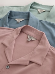 Pink / Blue / Green Regular Fit Short Sleeve Revere Collar Jersey Shirts 3 Pack - Image 5 of 6