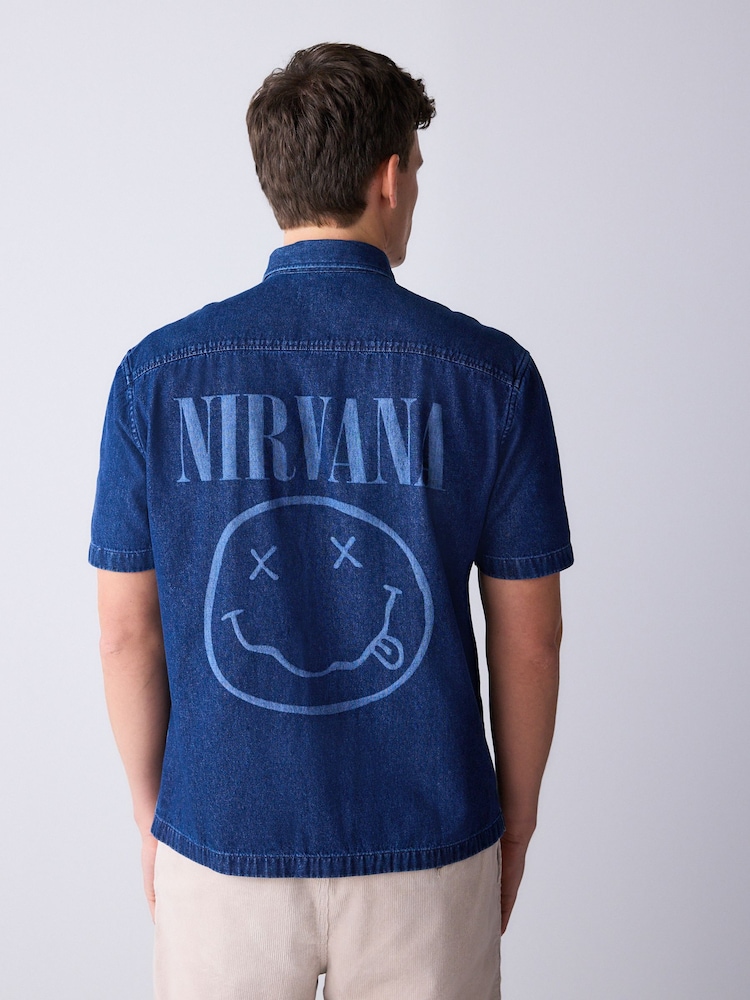 Blue Licensed Nirvana Denim Short Sleeve Shirt - Image 1 of 10