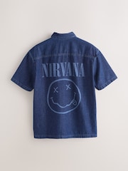 Blue Licensed Nirvana Denim Short Sleeve Shirt - Image 6 of 10