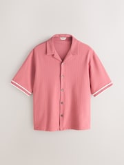 وردي مرجاني - قميص جيرسيه بملمس بارز بكُم قصير وحواف متباينة - صورة 5 من 7