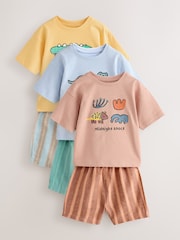 Blue/Yellow/Pink Striped Animal - מארז של 3 פיג'מות קצרות (גיל 9 חודשים עד 8) - תמונה 1 מתוך 6