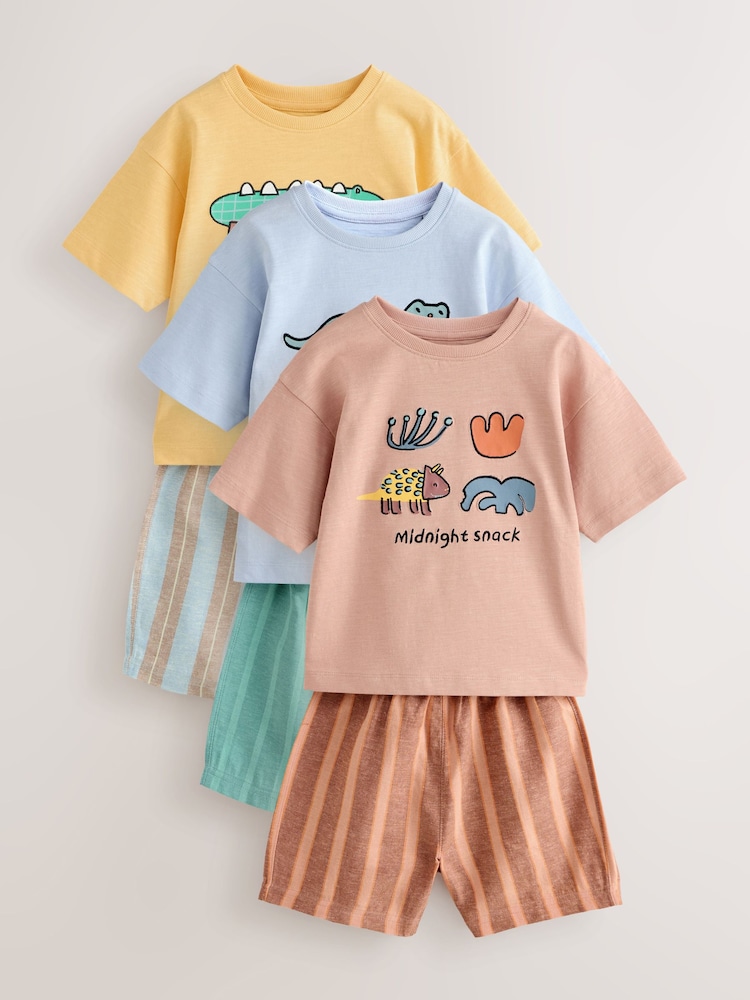 Blue/Yellow/Pink Striped Animal - מארז של 3 פיג'מות קצרות (גיל 9 חודשים עד 8) - תמונה 1 מתוך 6 Blue/Yellow/Pink Striped Animal - מארז של 3 פיג'מות קצרות (גיל 9 חודשים עד 8) - תמונה 1 מתוך 6