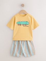 Blue/Yellow/Pink Striped Animal Short Pyjamas 3 Pack (9mths-8yrs) - Image 7 of 10