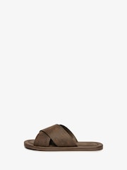 Superdry Dark Brown Vintage Cross Strap Slides - Image 2 of 8