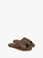Superdry Dark Brown Vintage Cross Strap Slides - Image 3 of 8