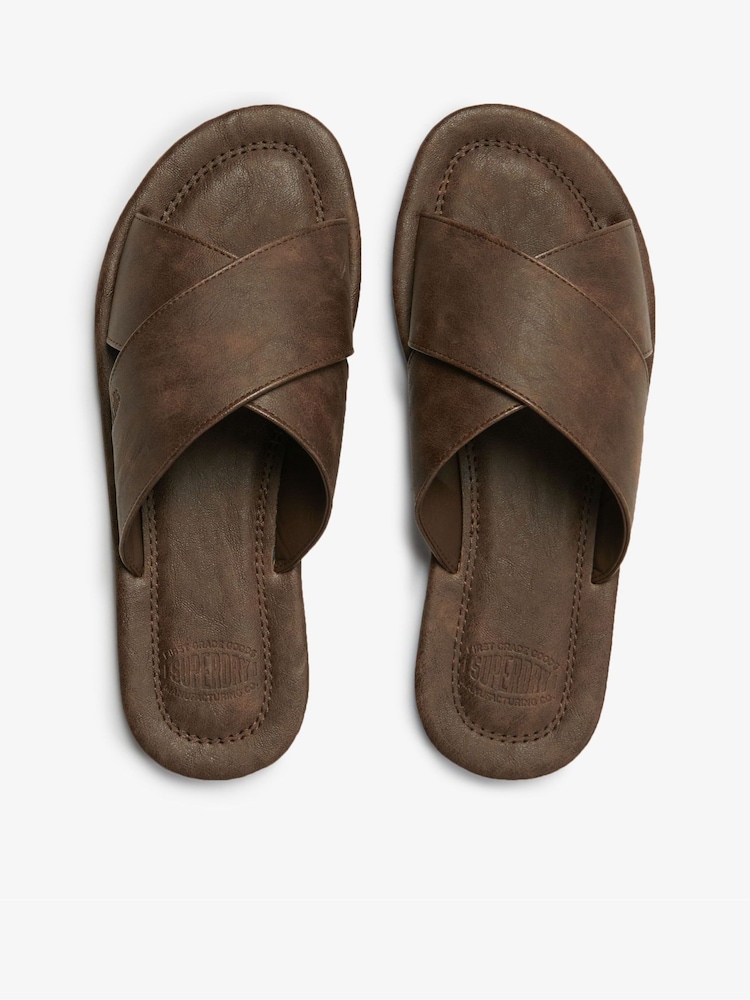 Buy Superdry Dark Brown Vintage Cross Strap Slides from Next USA display picture 3