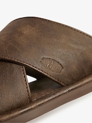 Superdry Dark Brown Vintage Cross Strap Slides - Image 7 of 8
