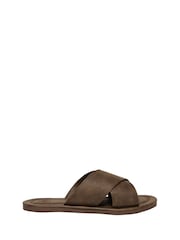 Superdry Dark Brown Vintage Cross Strap Slides - Image 8 of 8