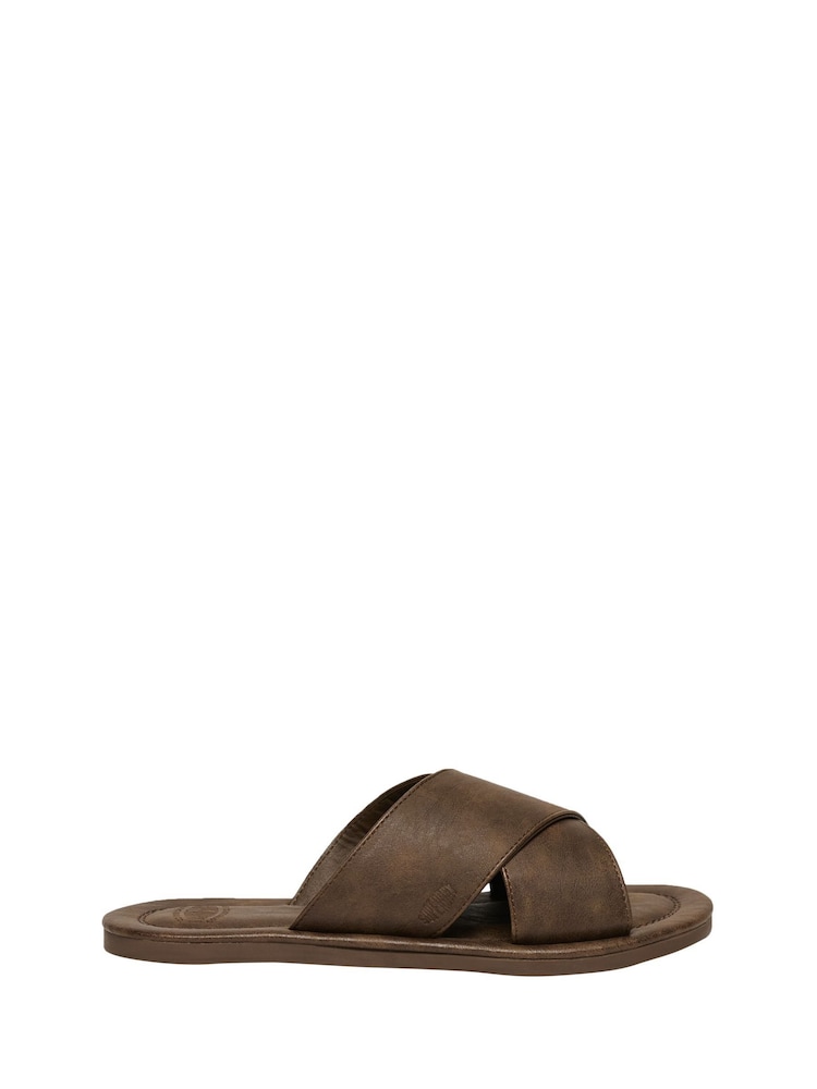 Superdry Dark Brown Vintage Cross Strap Slides - Image 8 of 8