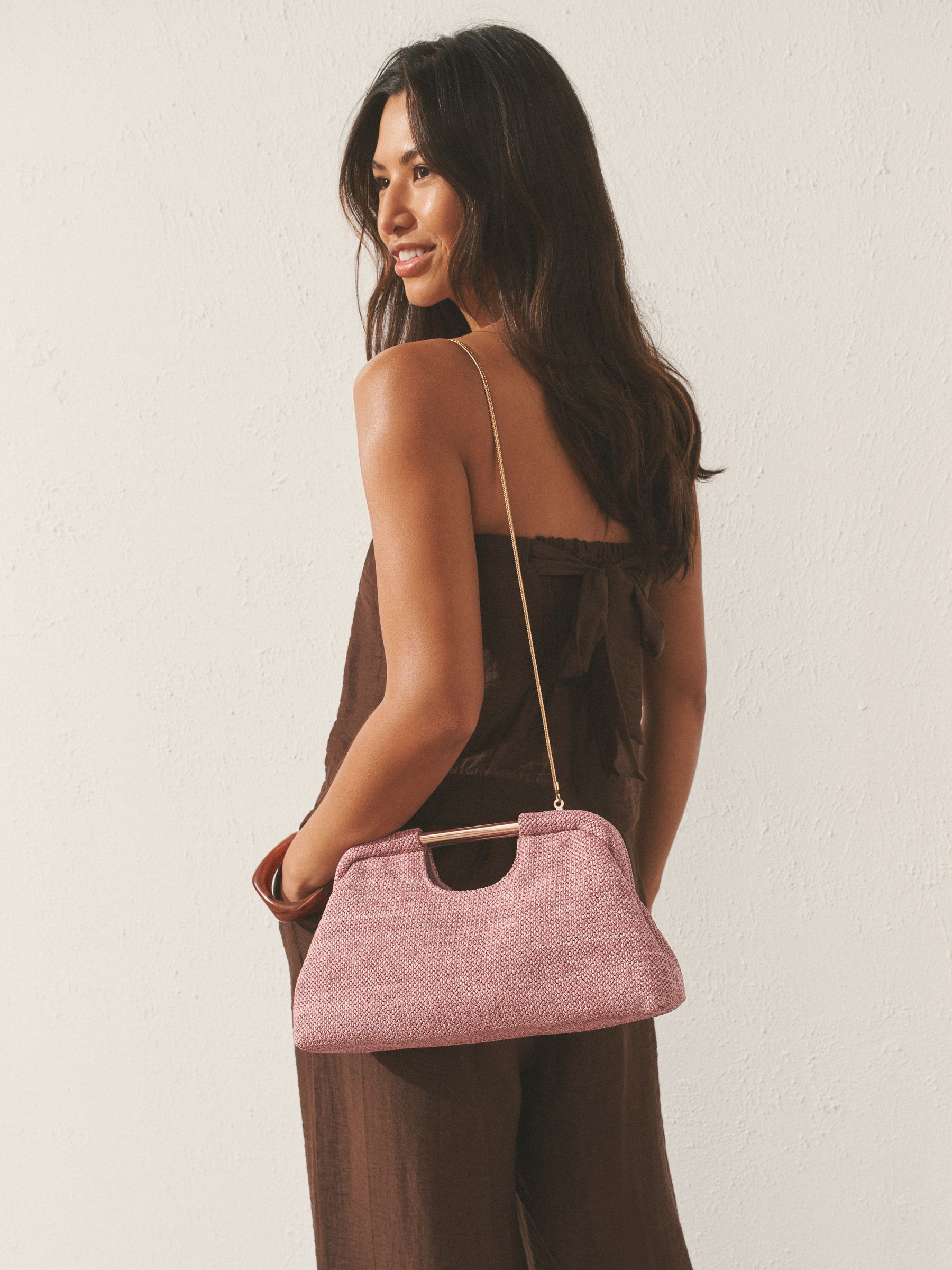 Buy Pink Raffia-Effect Snap Clutch Bag from Next USA