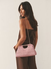 Pink Raffia-Effect Snap Clutch Bag - Image 2 of 9