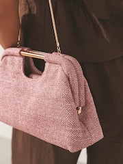 Pink Raffia-Effect Snap Clutch Bag - Image 4 of 9