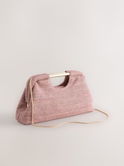Pink Raffia-Effect Snap Clutch Bag - Image 5 of 9