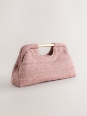 Pink Raffia-Effect Snap Clutch Bag - Image 6 of 9