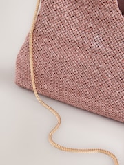 Pink Raffia-Effect Snap Clutch Bag - Image 7 of 9
