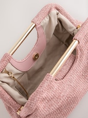 Pink Raffia-Effect Snap Clutch Bag - Image 8 of 9