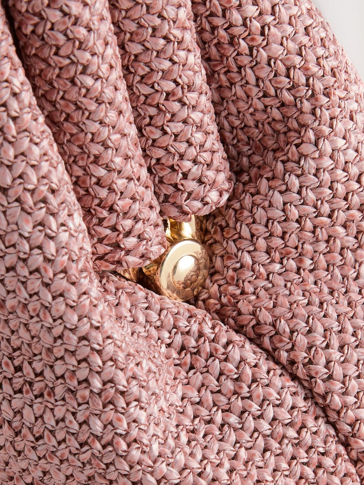 Pink Raffia-Effect Snap Clutch Bag - Image 9 of 9