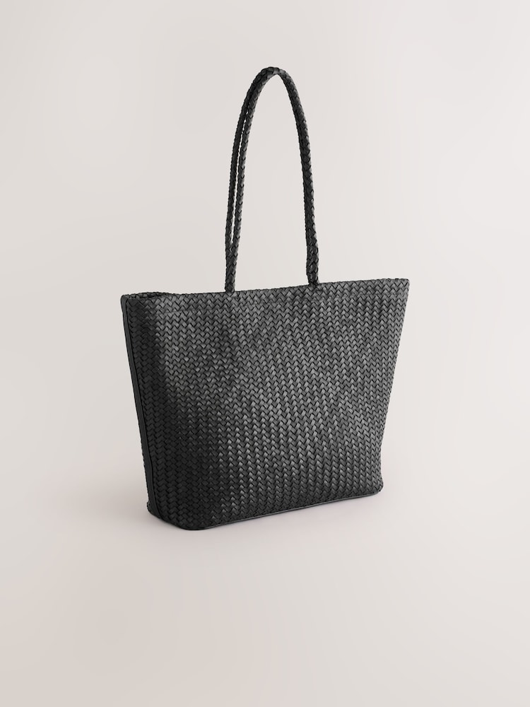 Black Leather Weave Shoulder Bag - Image 1 of 5