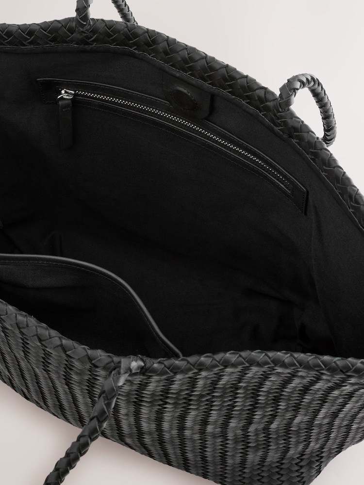 Black Leather Weave Shoulder Bag - Image 8 of 8