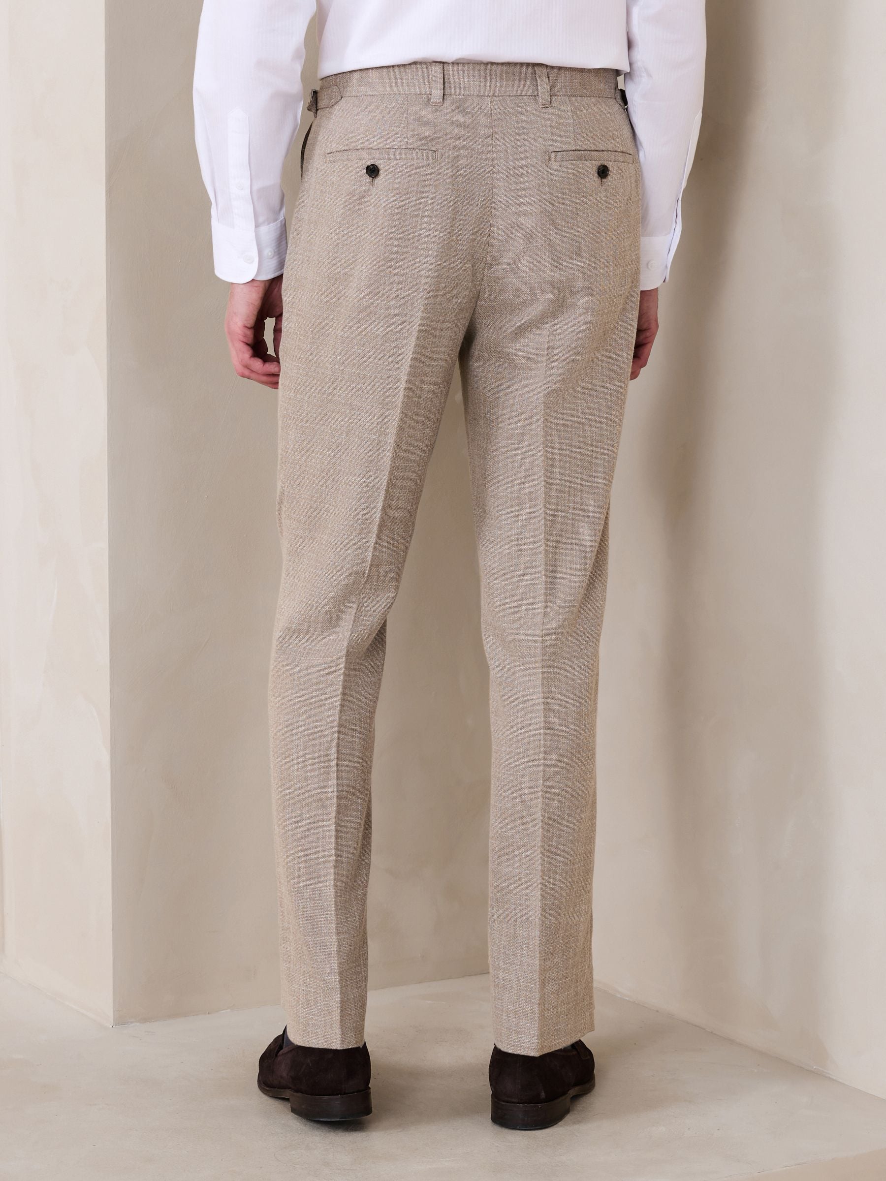 Buy Stone Slim Fit Textured Smart Trousers with Side Adjuster from