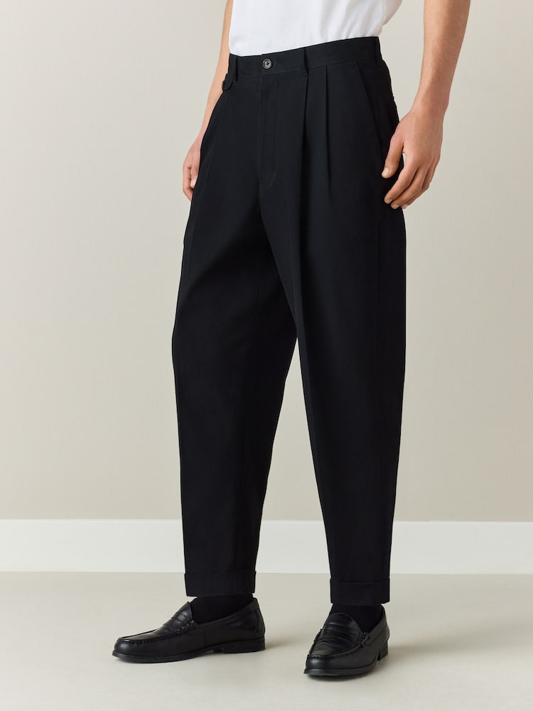 Black N.Premium Twin Pleat Barrel Fit Smart Chinos - Image 1 of 5