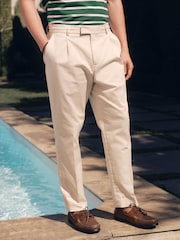 Ecru neutro - Pantalones chinos elegantes de corte cónico estándar en algodón con cintura elástica y elástico de N. Premium - Imagen 1 de 8