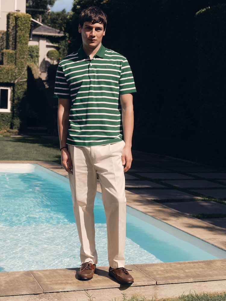 Ecru neutro - Pantalones chinos elegantes de corte cónico estándar en algodón con cintura elástica y elástico de N. Premium - Imagen 2 de 8