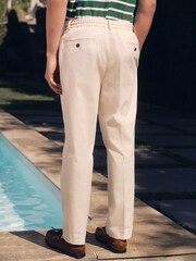 Ecru neutro - Pantalones chinos elegantes de corte cónico estándar en algodón con cintura elástica y elástico de N. Premium - Imagen 3 de 8