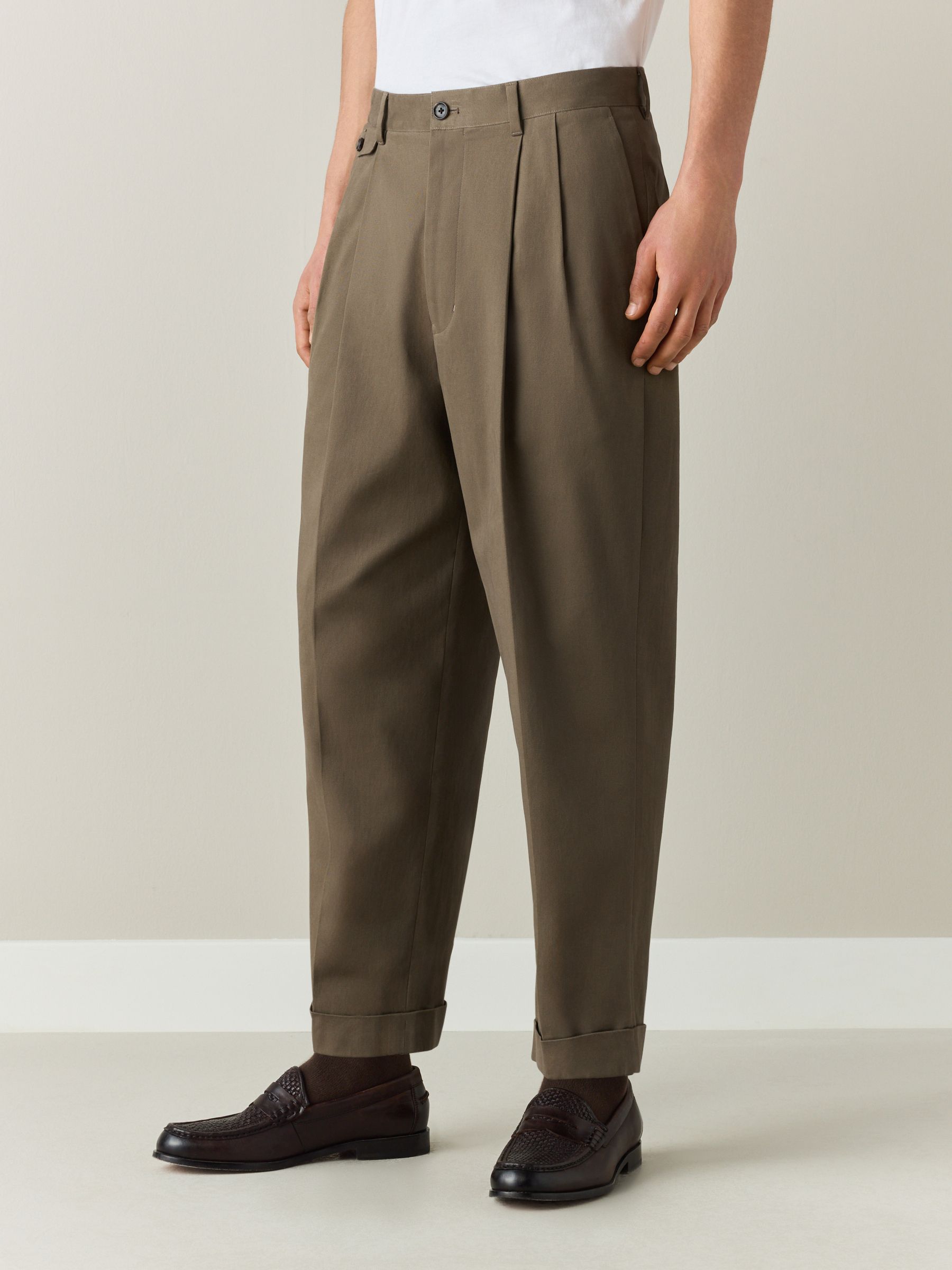 Buy Khaki Green N.Premium Twin Pleat Barrel Fit Smart Chinos from