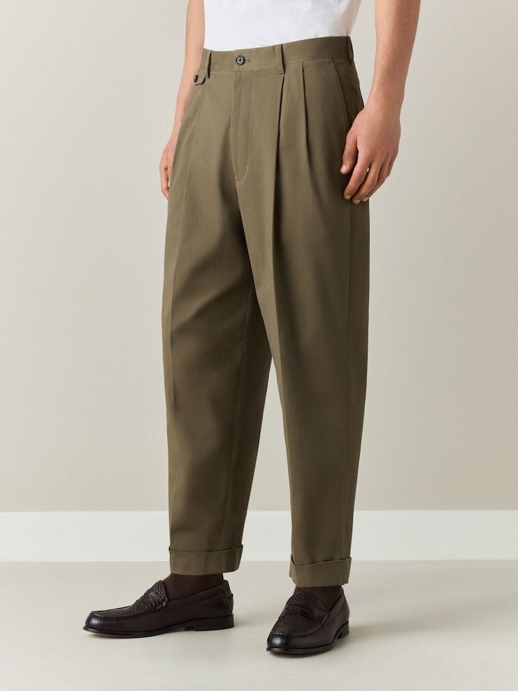 Khaki Green N.Premium Twin Pleat Barrel Fit Smart Chinos - Image 1 of 5