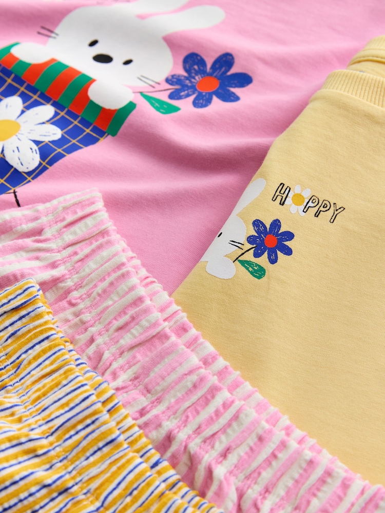 Pink/Yellow Bunny Wide Leg Pyjamas 2 Pack (9mths-12yrs) - Image 6 of 6