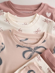 Mocha Brown Bow Print Short Pyjamas 3 Pack (9mths-12yrs) - Image 10 of 13