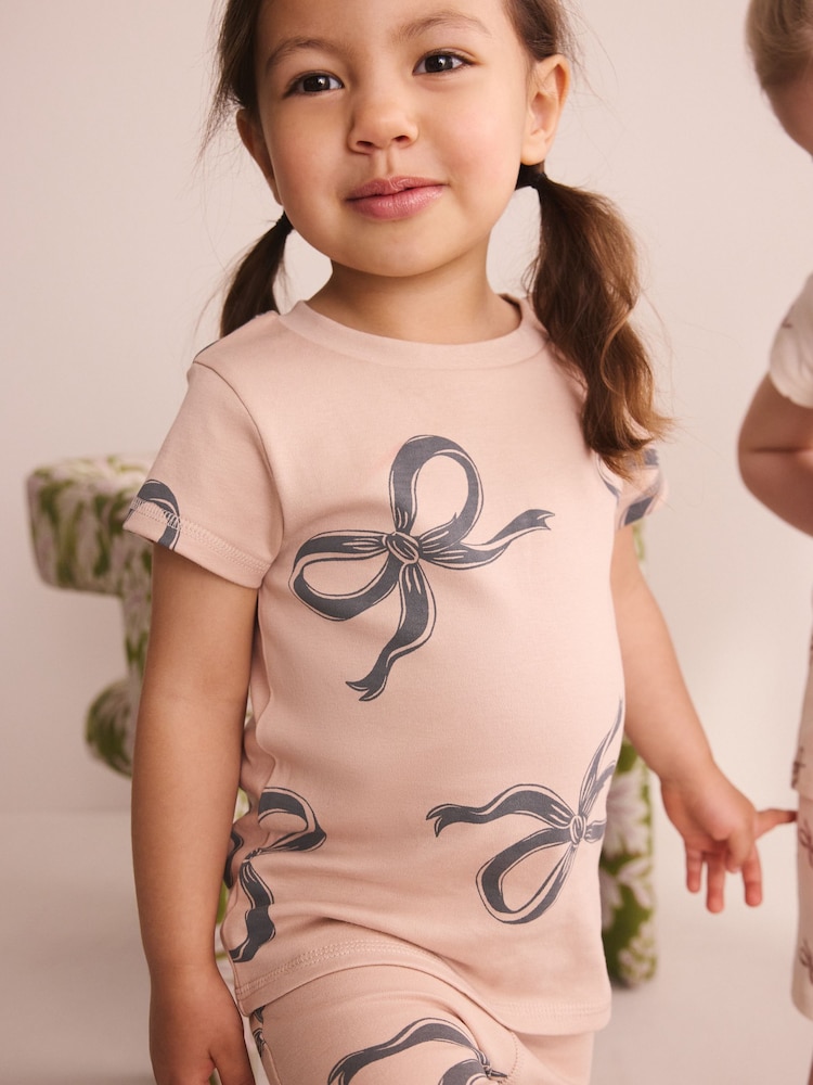 Mocha Brown Bow Print Short Pyjamas 3 Pack (9mths-12yrs) - Image 2 of 4