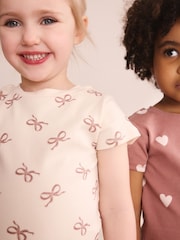 Mocha Brown Bow Print Short Pyjamas 3 Pack (9mths-12yrs) - Image 3 of 4