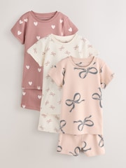 Mocha Brown Bow Print Short Pyjamas 3 Pack (9mths-12yrs) - Image 5 of 13