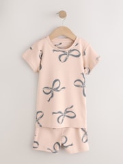 Mocha Brown Bow Print Short Pyjamas 3 Pack (9mths-12yrs) - Image 6 of 13