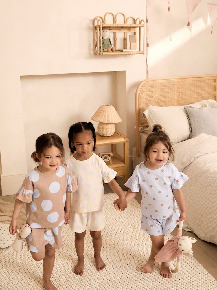 Blue/Brown Polka Dots Short Pyjamas 3 Pack (9mths-10yrs) - Image 1 of 13 Blue/Brown Polka Dots Short Pyjamas 3 Pack (9mths-10yrs) - Image 1 of 13