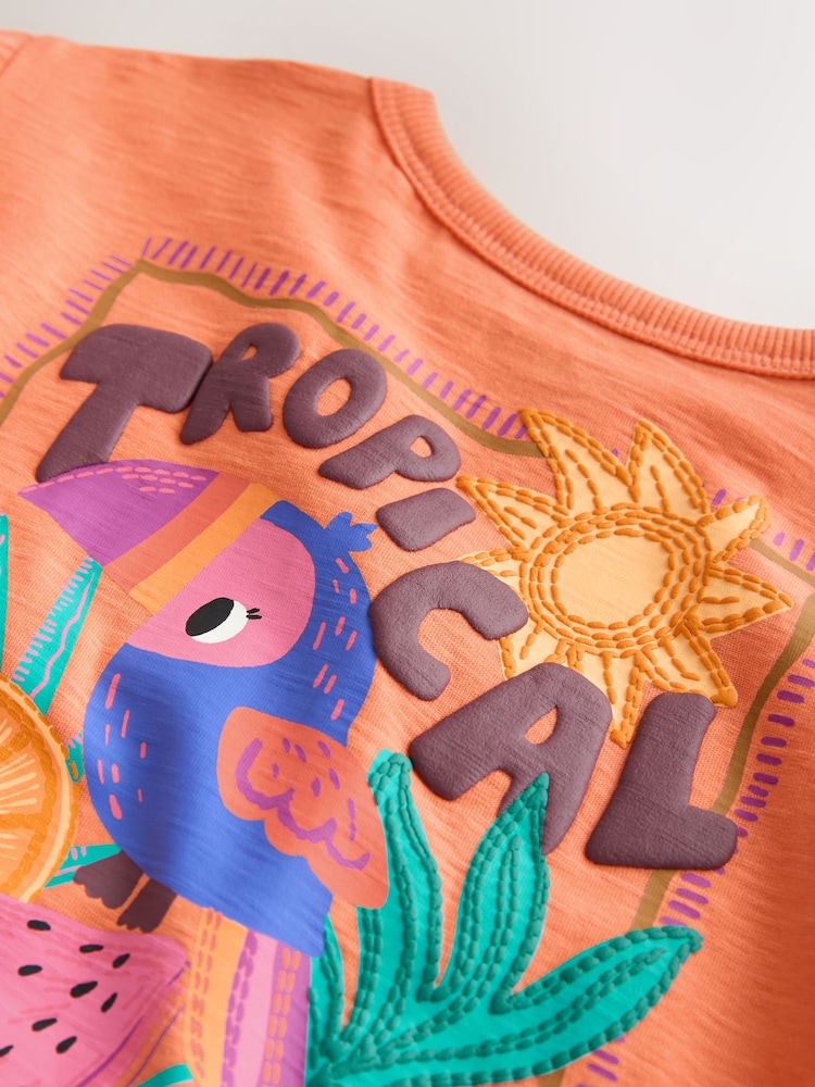 Orange/Neutral Tropical Short Pyjamas 3 Pack (9mths-12yrs) - Image 14 of 14