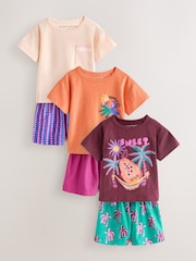 Orange/Neutral Tropical Short Pyjamas 3 Pack (9mths-12yrs) - Image 7 of 14