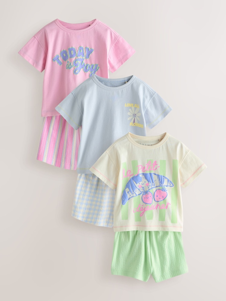 Pink/White Short Pyjamas 3 Pack (9mths-16yrs) - Image 1 of 7 Pink/White Short Pyjamas 3 Pack (9mths-16yrs) - Image 1 of 7