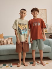 Rust Red/ Ecru Skater Woven Shorts Pyjamas 2 Pack (4-16yrs) - Image 1 of 9