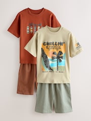 Rust Red/ Ecru Skater Woven Shorts Pyjamas 2 Pack (4-16yrs) - Image 4 of 9